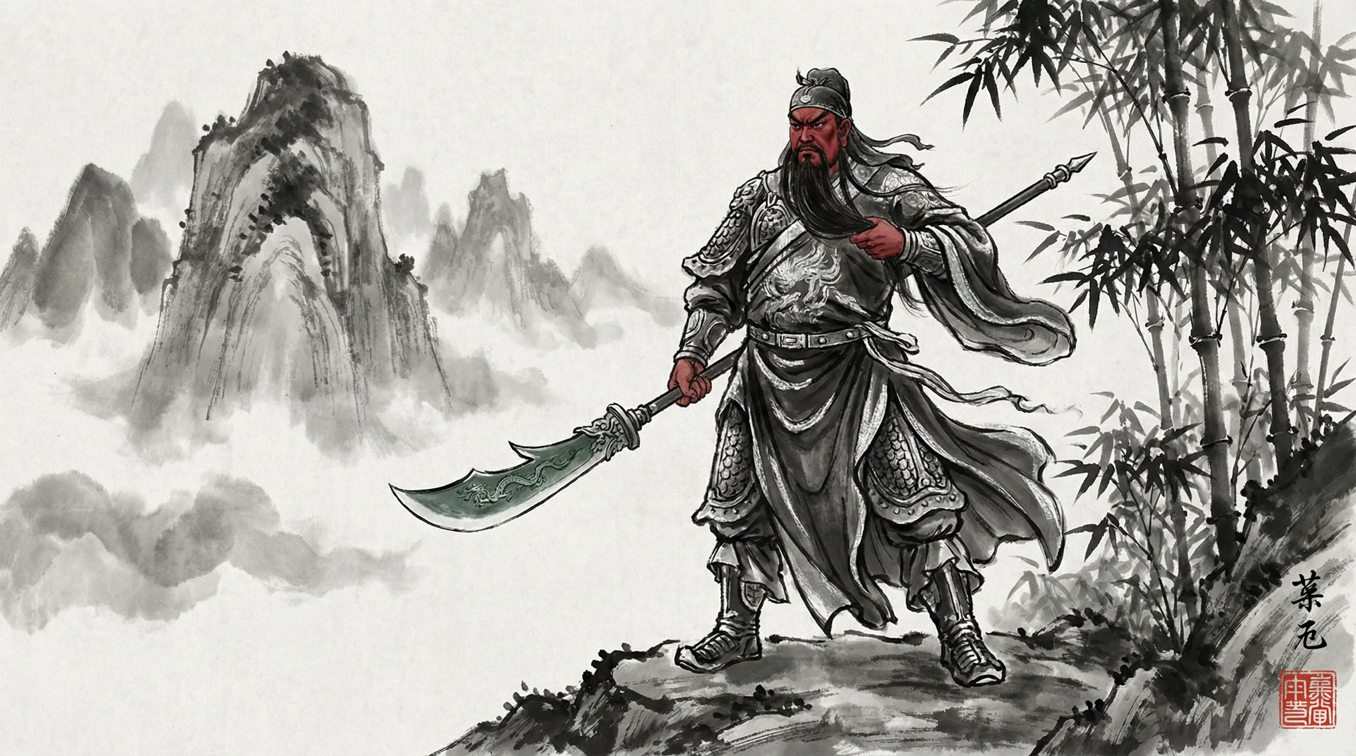 pg试玩武圣关公游戏水墨画风格